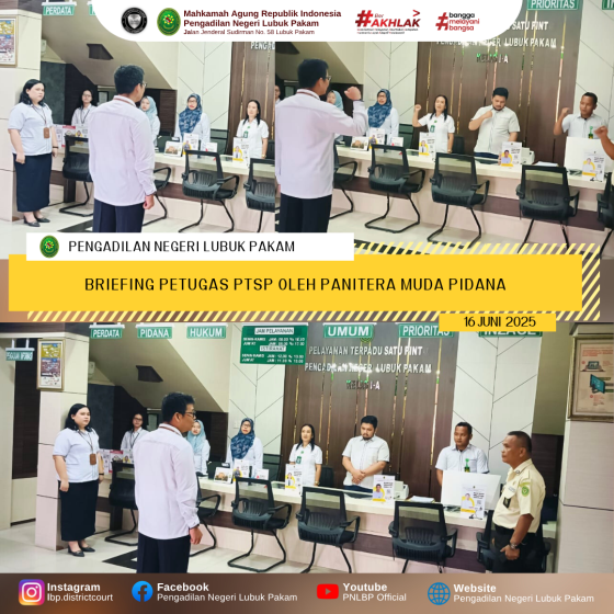 Briefing Petugas PTSP oleh Panitera Muda Pidana, Senin, 16 Juni 2025.