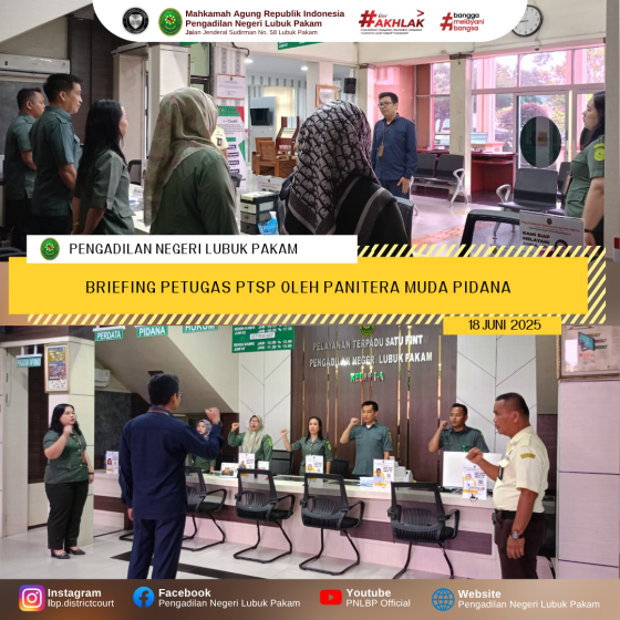 Briefing Petugas PTSP oleh Panitera Muda Pidana, Rabu, 18 Juni 2025
