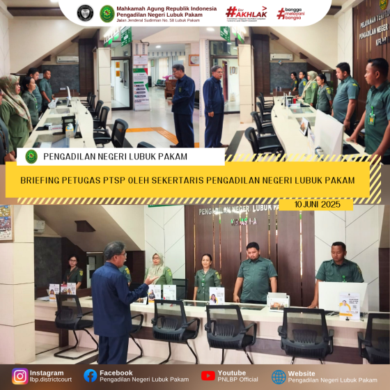 Briefing Petugas PTSP oleh Sekertaris Pengadilan Negeri Lubuk Pakam, Selasa, 10 Juni 2025