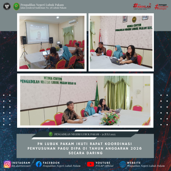 PN Lubuk Pakam Ikuti Rapat Koordinasi Penyusunan Pagu Dipa 01 Tahun Anggaran 2026 Secara Daring
