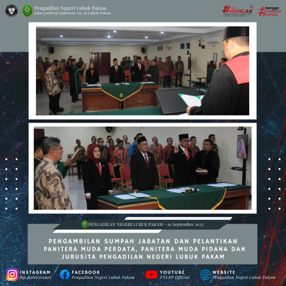 Pengambilan Sumpah Jabatan dan Pelantikan Panitera Muda Perdata, Panitera Muda Pidana dan Jurusita Pengadilan Negeri Lubuk Pakam