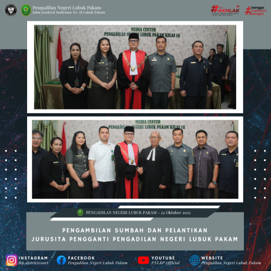 Pengambilan Sumpah dan Pelantikan Jurusita Pengganti Pengadilan Negeri Lubuk Pakam