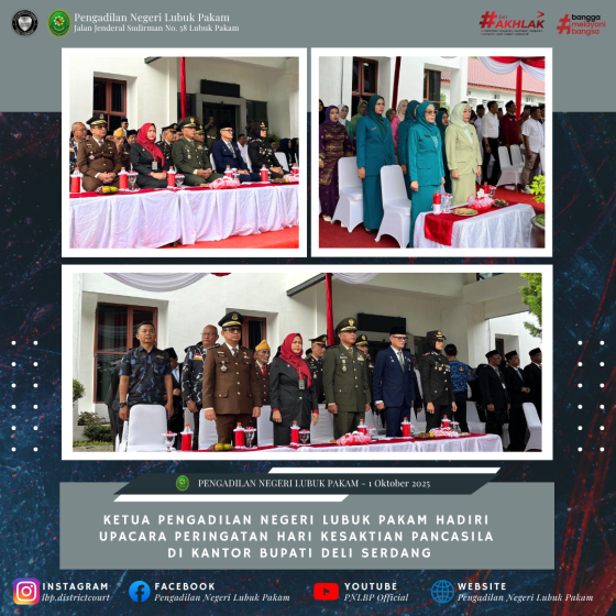 Ketua Pengadilan Negeri Lubuk Pakam Hadiri Upacara Peringatan Hari Kesaktian Pancasila di Kantor Bupati Deli Serdang