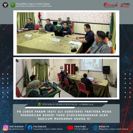 PN Lubuk Pakam Ikuti Uji Substansi Panitera Muda Pengadilan Negeri yang Diselenggarakan oleh Badilum Mahkamah Agung RI