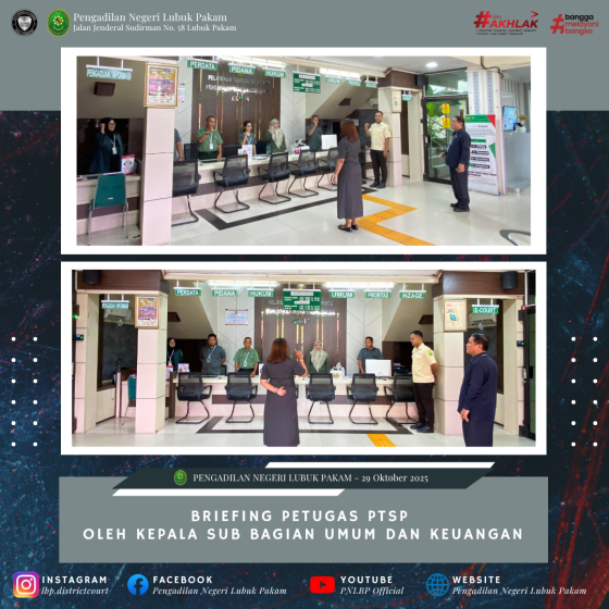 Briefing Petugas PTSP Oleh Kepala Sub Bagian Umum dan Keuangan, Rabu, 29 Oktober 2025