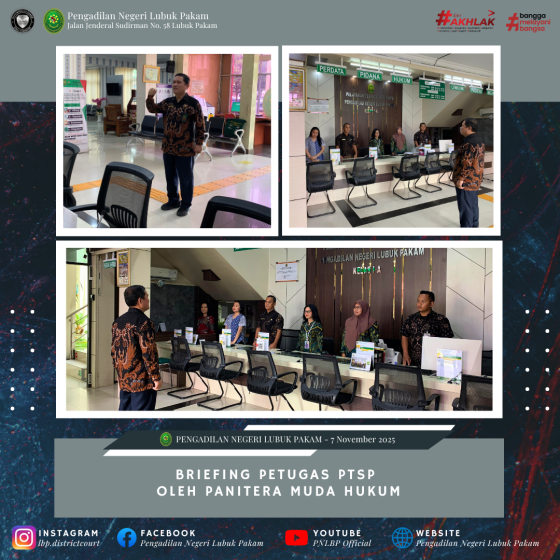 Briefing Petugas PTSP Oleh Panitera Muda Hukum Pengadilan Negeri Lubuk Pakam, Jumat, 7 November 2025