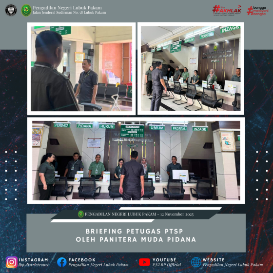Briefing Petugas PTSP oleh Panitera Muda Pidana Pengadilan Negeri Lubuk Pakam