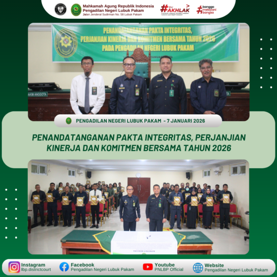 Pengadilan Negeri Lubuk Pakam Teguhkan Komitmen Integritas dan Kinerja Melalui Penandatanganan Pakta Integritas Tahun 2026