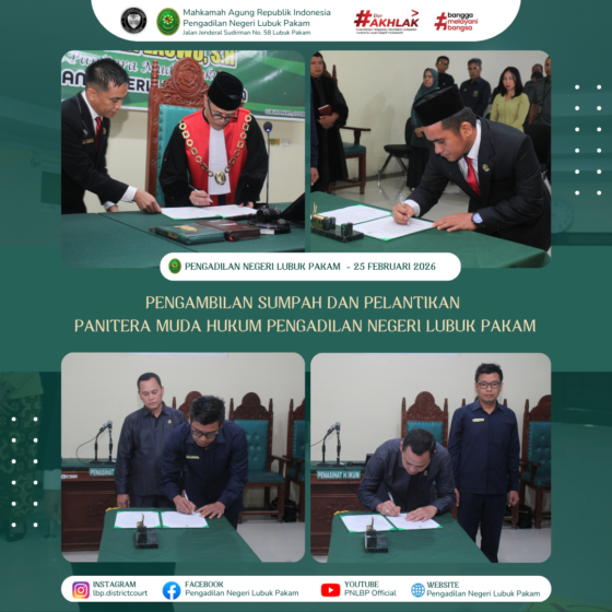 Pengambilan Sumpah Jabatan dan Pelantikan Panitera Muda Hukum Pengadilan Negeri Lubuk Pakam
