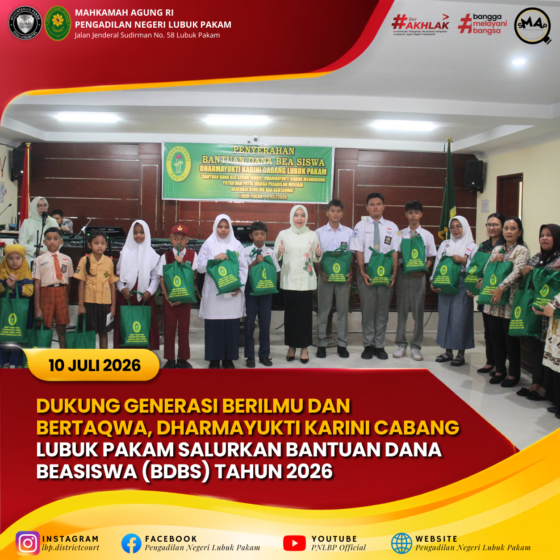 Dukung Generasi Berilmu dan Bertaqwa, Dharmayukti Karini Cabang Lubuk Pakam Salurkan BDBS Tahun 2026