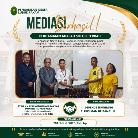 Mediasi Berhasil Capai Kesepakatan dalam Perkara Nomor 201/Pdt.G/2026/PN Lbp