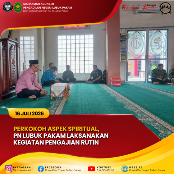 Perkokoh Aspek Spiritual, PN Lubuk Pakam Gelar Kegiatan Pengajian Rutin