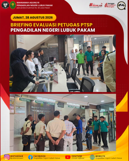 Briefing Evaluasi Petugas PTSP PN Lubuk Pakam, Jumat, 28 Agustus 2026