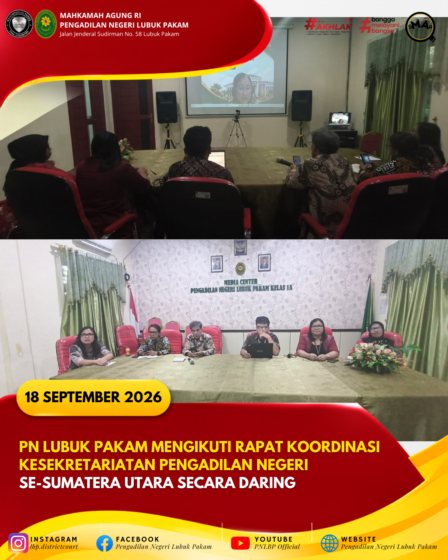 PN Lubuk Pakam Mengikuti Rapat Koordinasi Kesekretariatan Pengadilan Negeri Se-Sumatera Utara Secara Daring