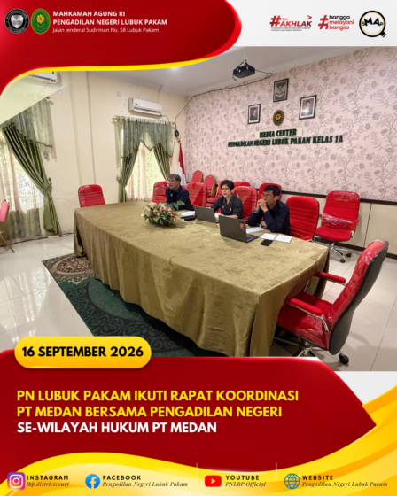 PN Lubuk Pakam Ikuti Rapat Koordinasi PT Medan Bersama Pengadilan Negeri Se-Wilayah Hukum PT Medan