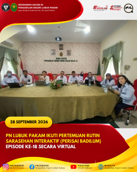 PN Lubuk Pakam Ikuti Pertemuan Rutin Sarasehan Interaktif (Perisai Badilum) Episode ke-18 Secara Virtual