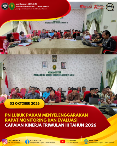 PN Lubuk Pakam Menyelenggarakan Rapat Monitoring dan Evaluasi Capaian Kinerja Triwulan III Tahun 2026