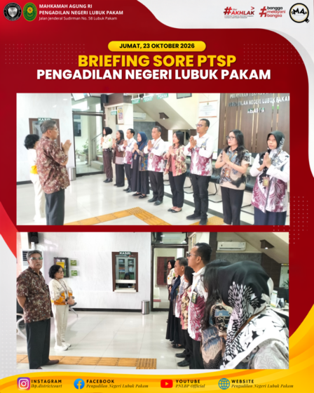 Briefing Sore PTSP PN Lubuk Pakam: Evaluasi Kinerja Demi Wujudkan Pelayanan Publik yang Prima dan Berintegritas