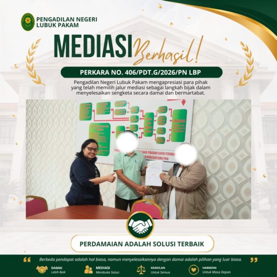 Sengketa Utang-Piutang Berujung Damai, Mediasi Perkara Nomor 406/Pdt.G/2026/PN Lbp Berhasil